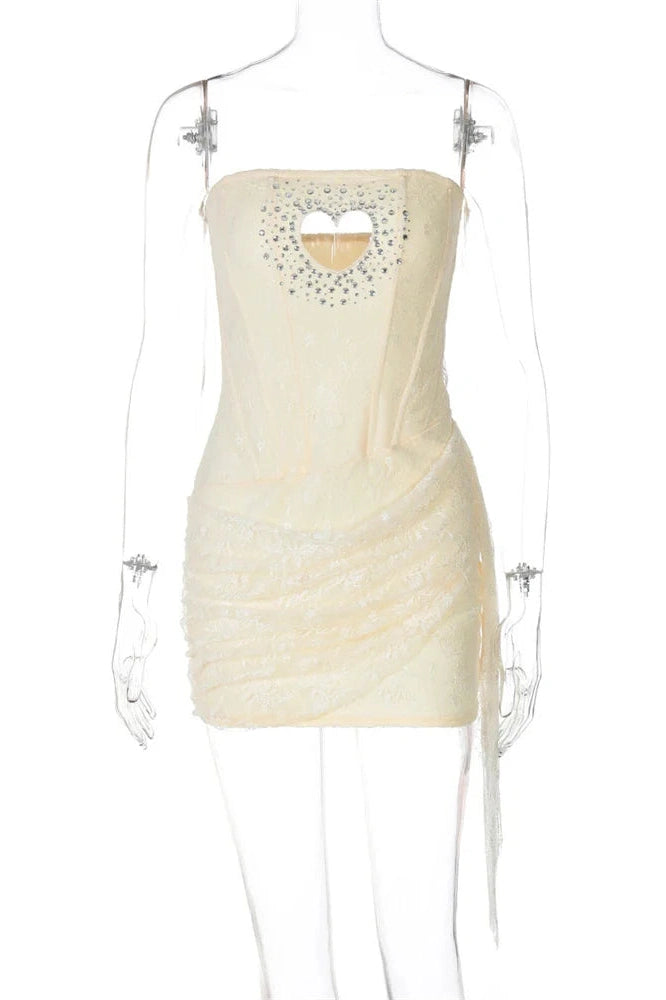 Glorol - Hollow Out Lace Slim Backless Patchwork Mini Dress