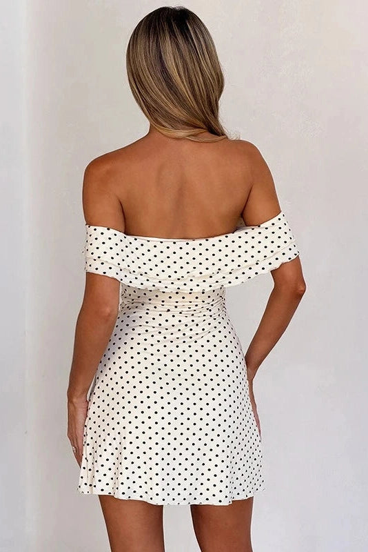 Glorol - Polka Dot Print Sleeveless Backless Slim Mini Dress