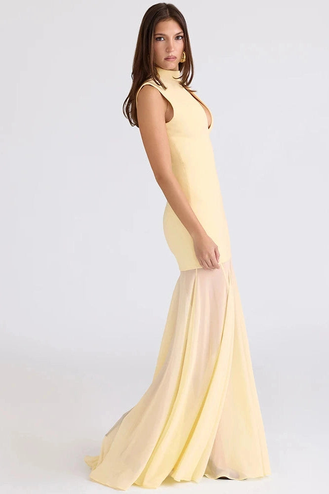 Glorol - Hollow Out Sleeveless High Collar High Waist Bodycon Maxi Dress