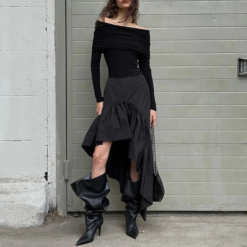 Glorol - High Waist A-line Splice Skirt