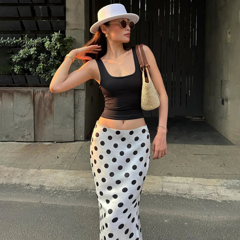 Glorol - High Waist Polka Dot Lace Skirt
