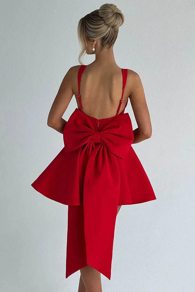 Glorol - Backless Spaghetti Strap Sleeveless High Waist A-Line Mini Dress