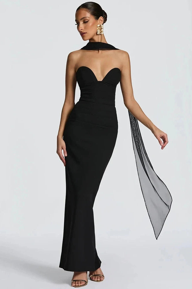 Glorol - Off-Shoulder Backless Zipper Sleeveless Bodycon Maxi Dress
