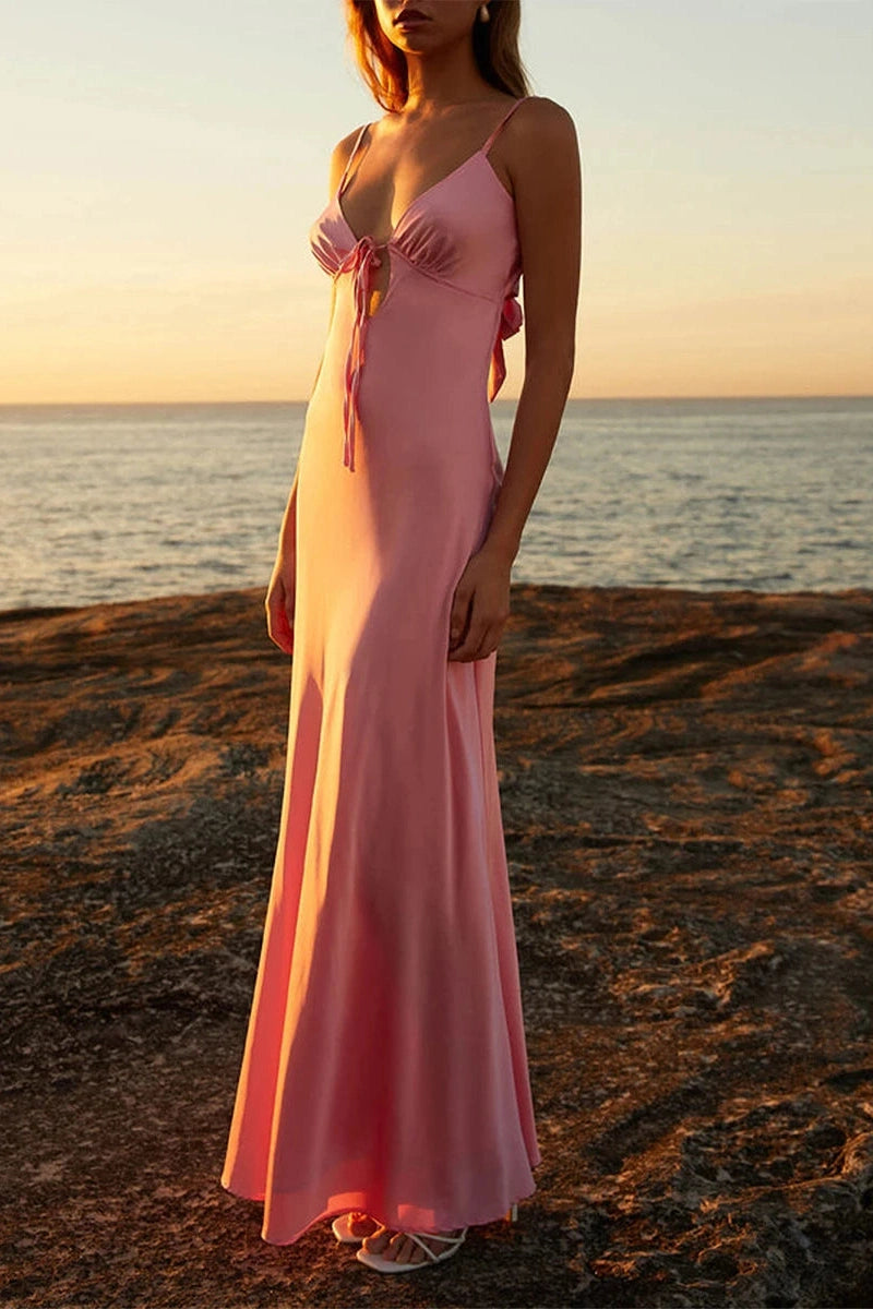 Glorol - Sleeveless Tie-Up Backless Maxi Dress