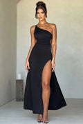 Glorol - One Shoulder Diagonal Collar Backless Maxi Dress