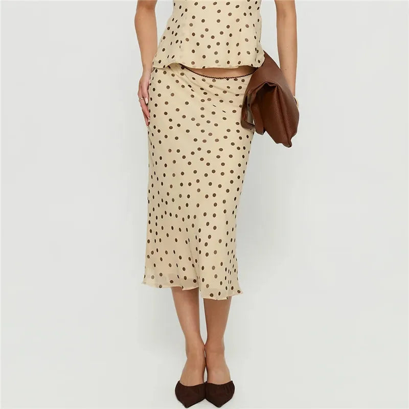 Glorol - Polka Dot Print Low Waist Skirt