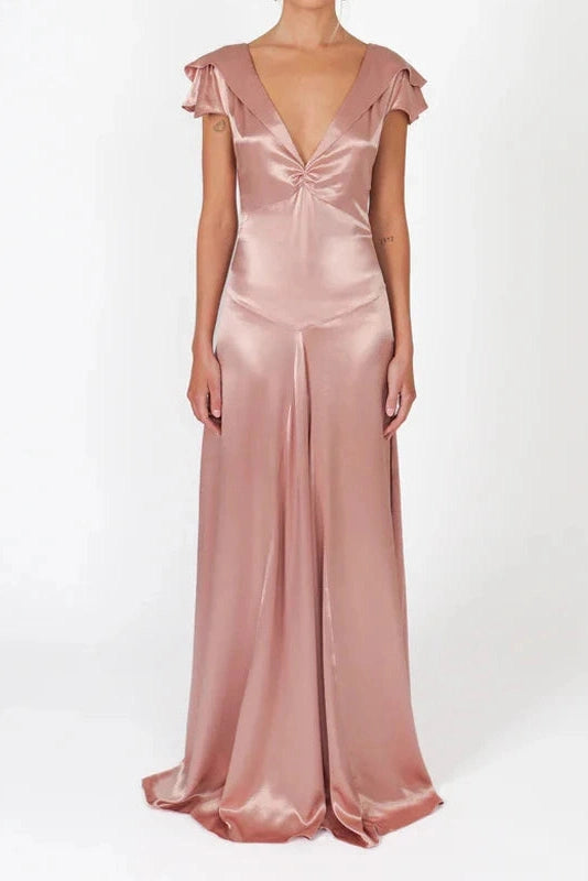 Glorol - Elegant Slim Sleeveless Lace-Up V-Neck Backless Maxi Dress
