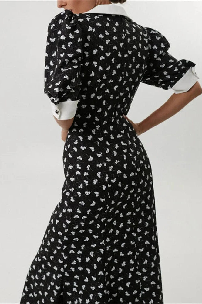 Glorol - Printed V-Neck Patchwork Midi Dress