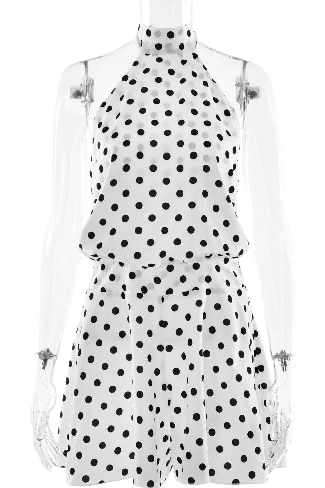 Glorol - Polka Dots Loose Sleeveless Backless Jumpsuit