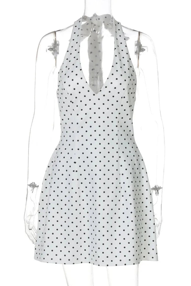 Glorol - Deep V Neck Sleeveless Backless High Waist A-Line Mini Dress