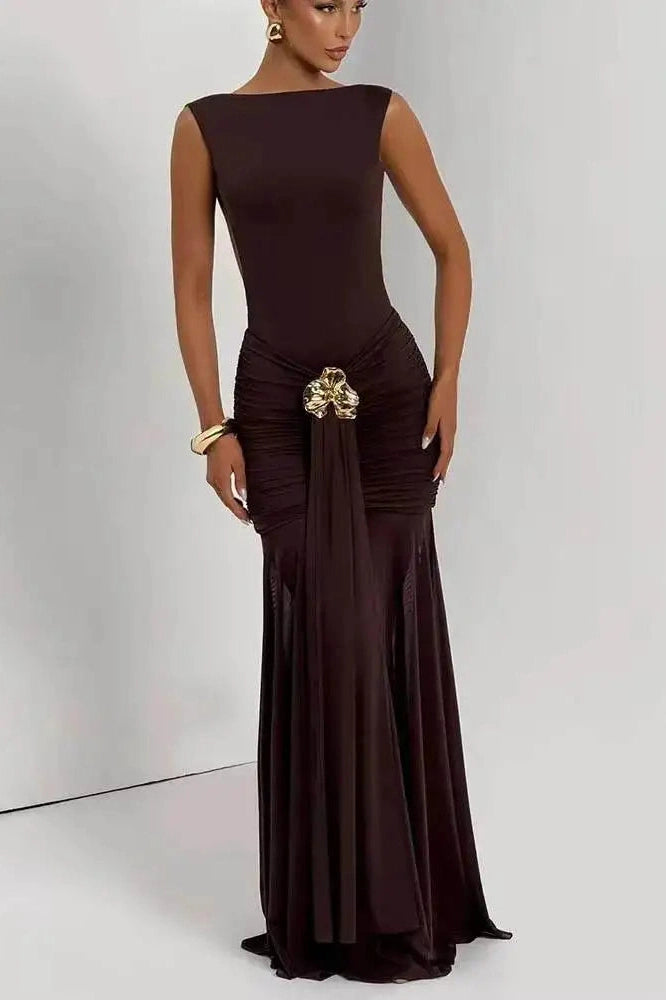 Glorol - Elegant Backless Sleeveless Bodycon Maxi Dress