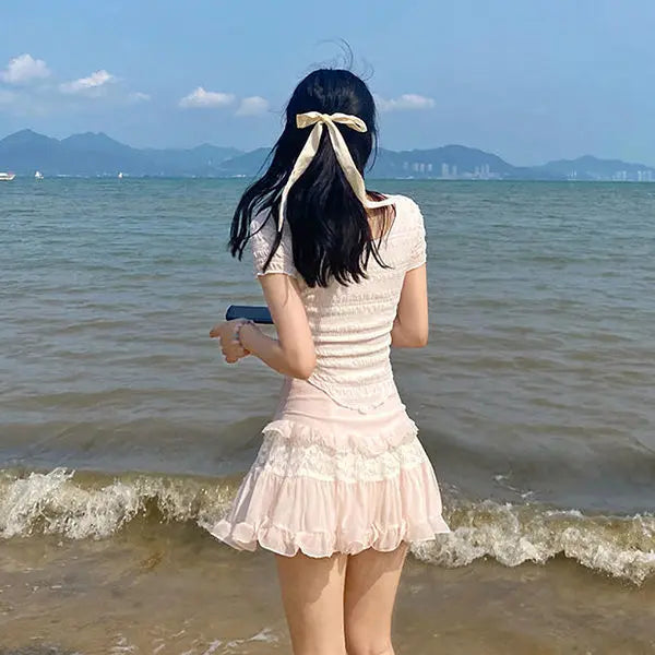 Glorol - High Waist Lace Patchwork A-Line Skirt
