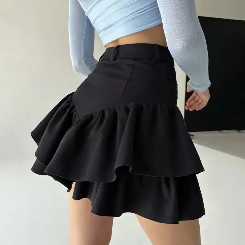 Glorol - High Waist Folds Splice Skirt