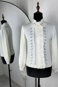 Glorol - Hollow Out Printed Loose Long Sleeve Patchwork Top