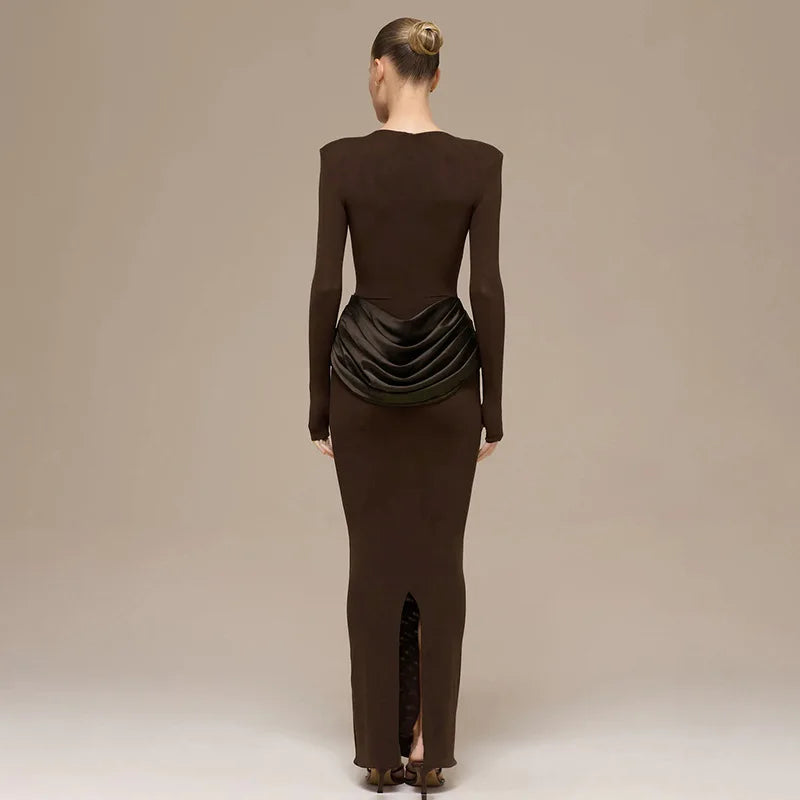 Glorol - Long Sleeve High Waist Slim Maxi Dress