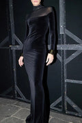 Glorol - Elegant Slim High Collar Long Sleeve Bodycon Maxi Dress