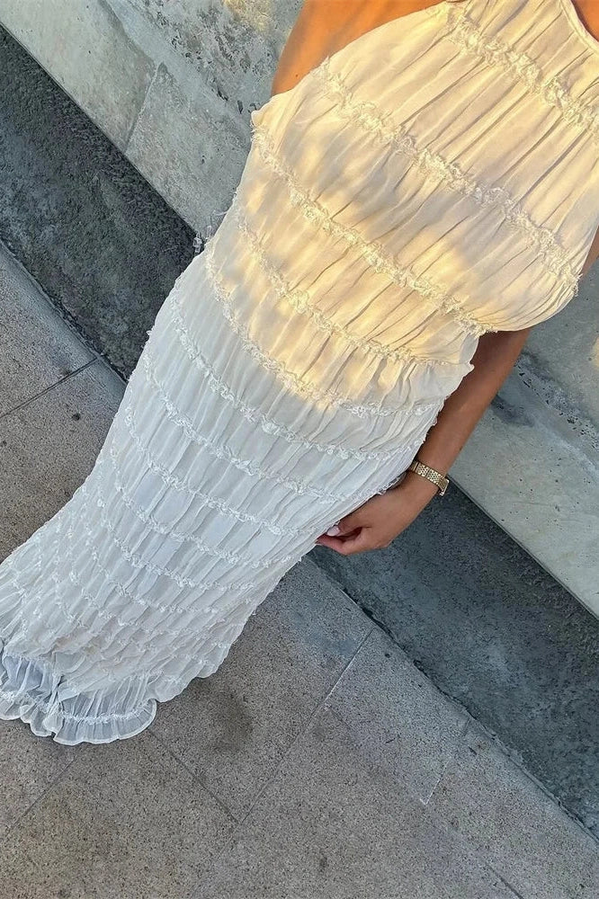 Patchwork Lace-Up Backless High Waist Maxi Dress