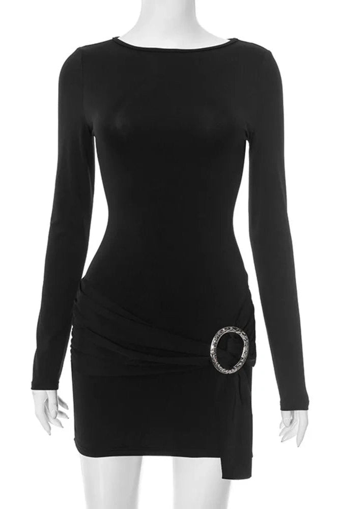 Glorol - Long Sleeve O Neck Bodycon Mini Dress