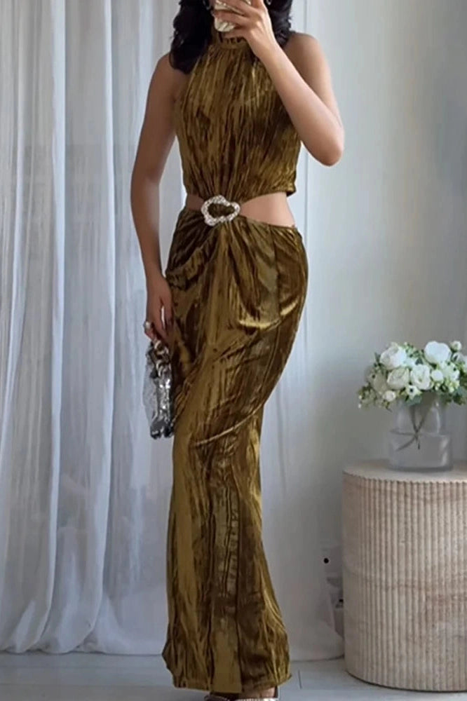Glorol - Hollow Out High Waist Sleeveless Backless Maxi Dress