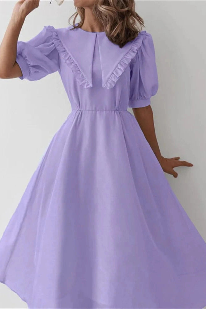 Glorol - Pleated Slim Short Sleeve High Waist Patchwork Midi Dress