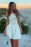 Glorol - Off Shoulder Patchwork Slash Neck Mini Dress