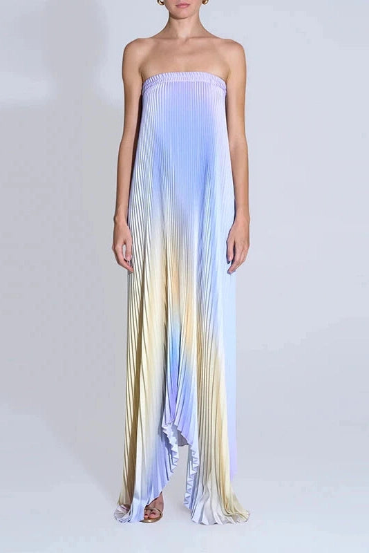 Glorol - Elegant Strapless Off Shoulder Printed Maxi Dress