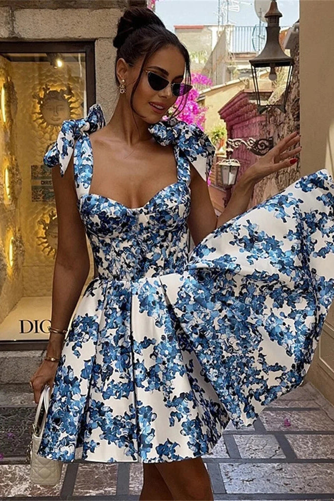 Glorol - Printed High Waist Lace-Up Bodycon Mini Dress