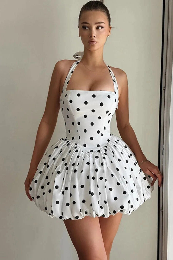 Glorol - Printed Off-Shoulder Sleeveless Backless High Waist A-Line Mini Dress