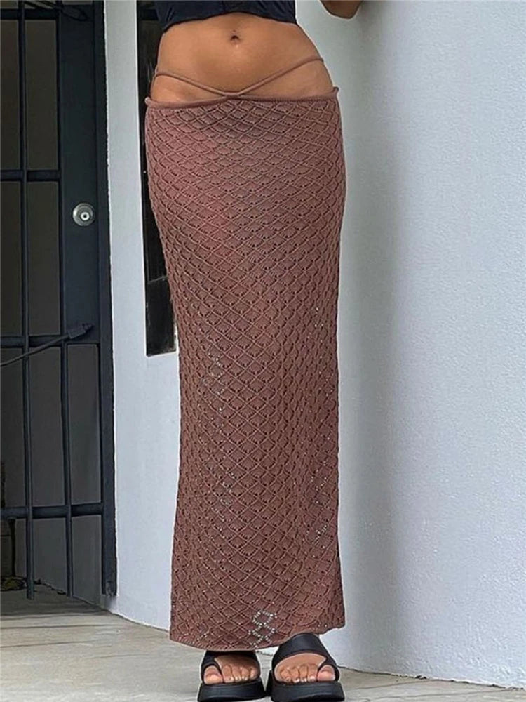 Glorol - Low Waist See Through Knitted Pencil Skirt
