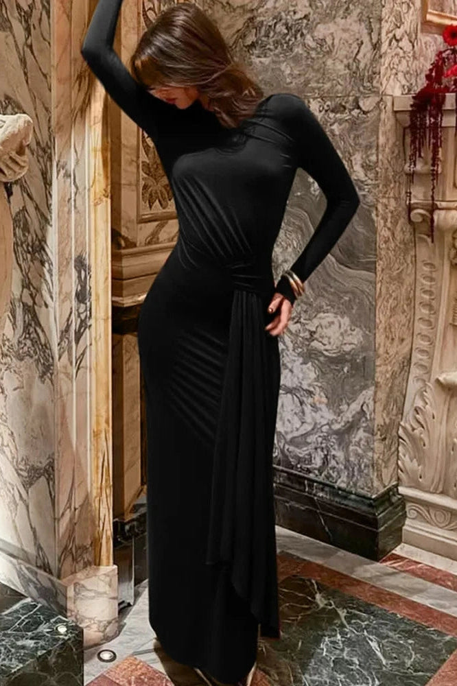 Glorol - Long Sleeve O Neck Bodycon Maxi Dress