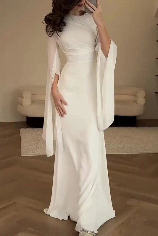 Glorol - Elegant Flare Sleeve Bodycon Slim O Neck Maxi Dress