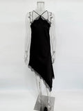 Glorol - Lace Backless Spaghetti Strap Irregular Midi Dress