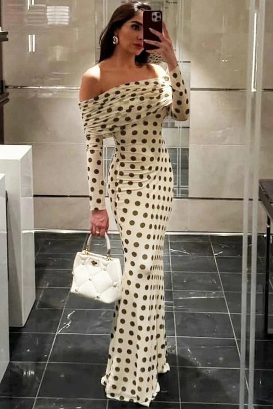 Glorol - Off-Shoulder High Waist Long Sleeve Slim Maxi Dress