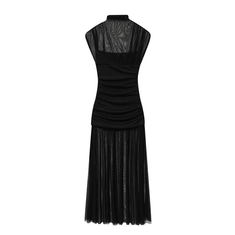 Glorol - Elegant See Through Patchwork High Waist Maxi Dress
