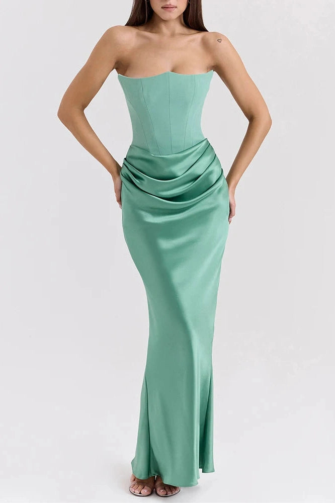 Glorol - Hollow Out Off-Shoulder High Waist Pleated Maxi Dress