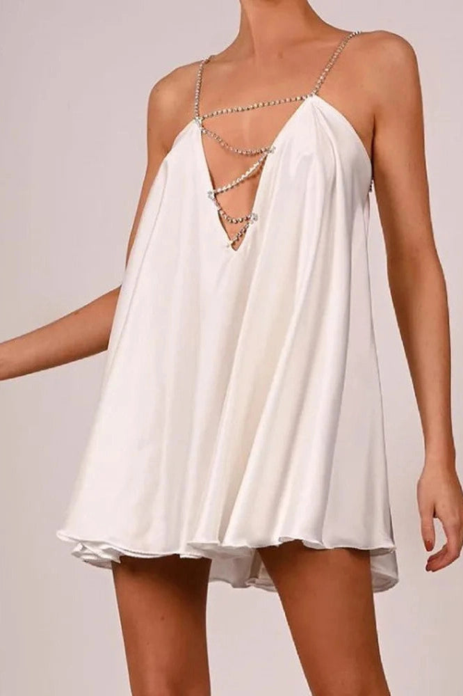 Glorol - Hollow V-Neck A-Line Mini Dress