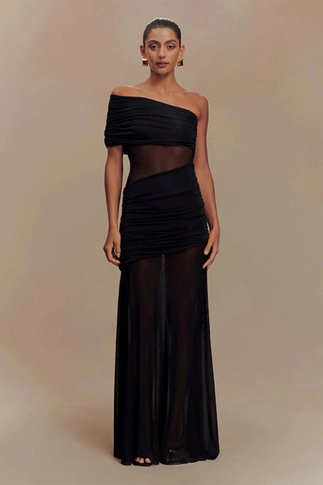 Glorol - Elegant Strapless See Through Slim Maxi Dress