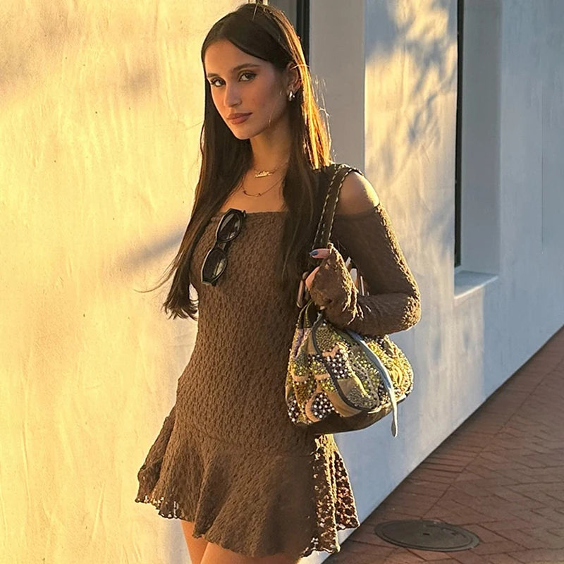 Glorol - Elegant Lace Backless Patchwork Mini Dress