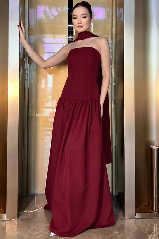Glorol - Elegant Strapless Lace Up Slim High Waist Maxi Dress