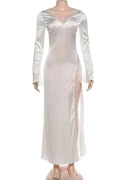 Glorol - Elegant Lace-Up V-Neck Backless High-Waisted Slit Maxi Dress