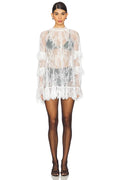 Glorol - Lace See-Through Long Sleeve Loose Mini Dress
