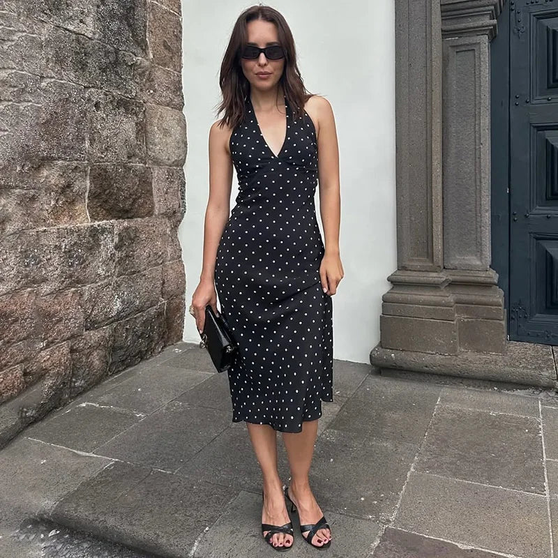 Glorol - Printed Backless Bodycon Midi Dress