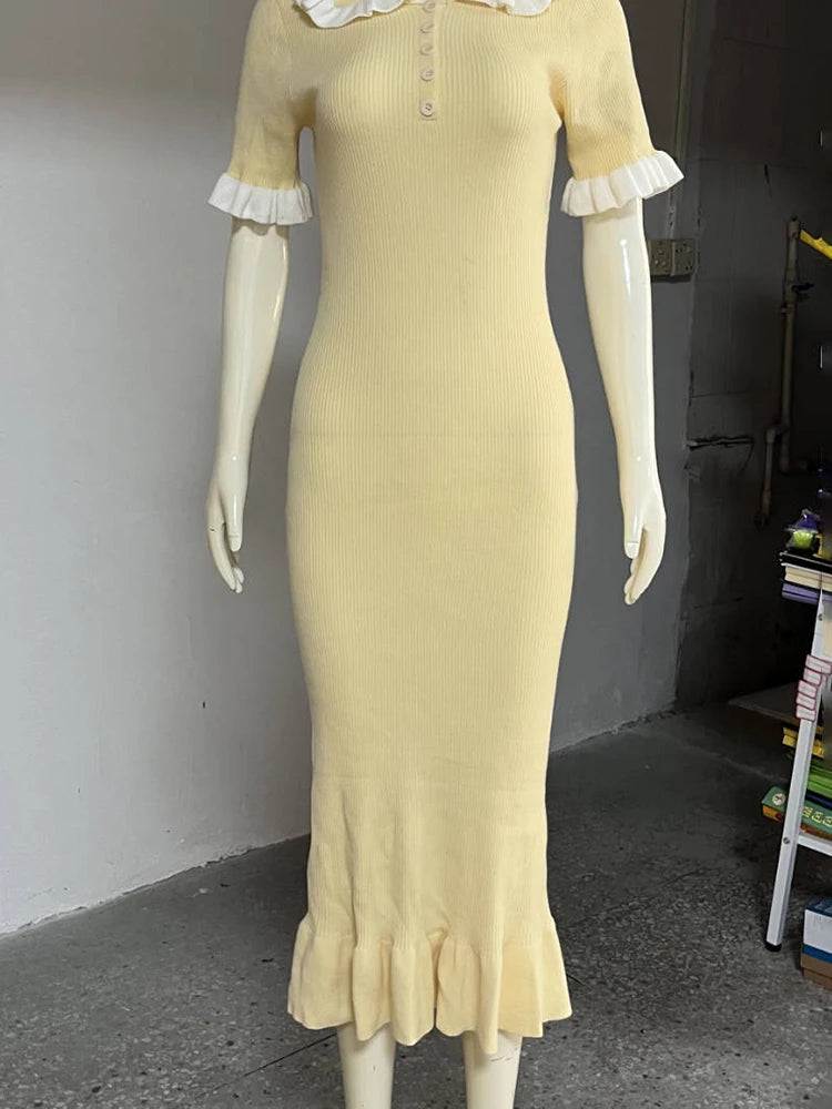Glorol - Knitted Short Sleeve Slim Midi Dress