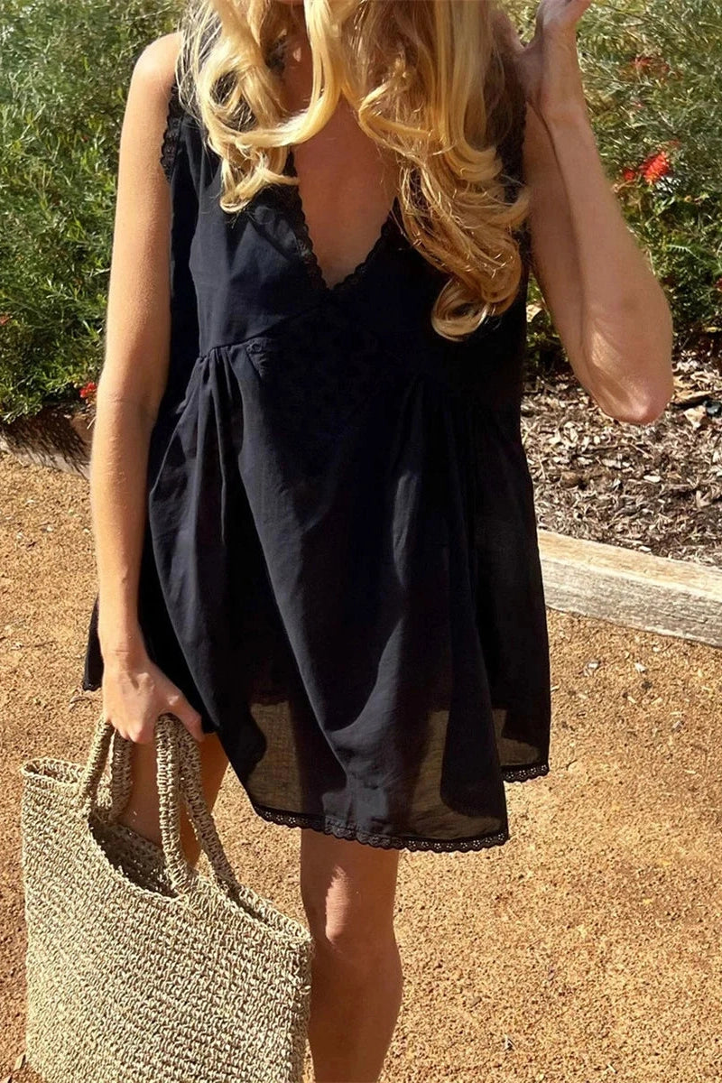 Glorol - Sleeveless Deep V-Neck Mini Dress