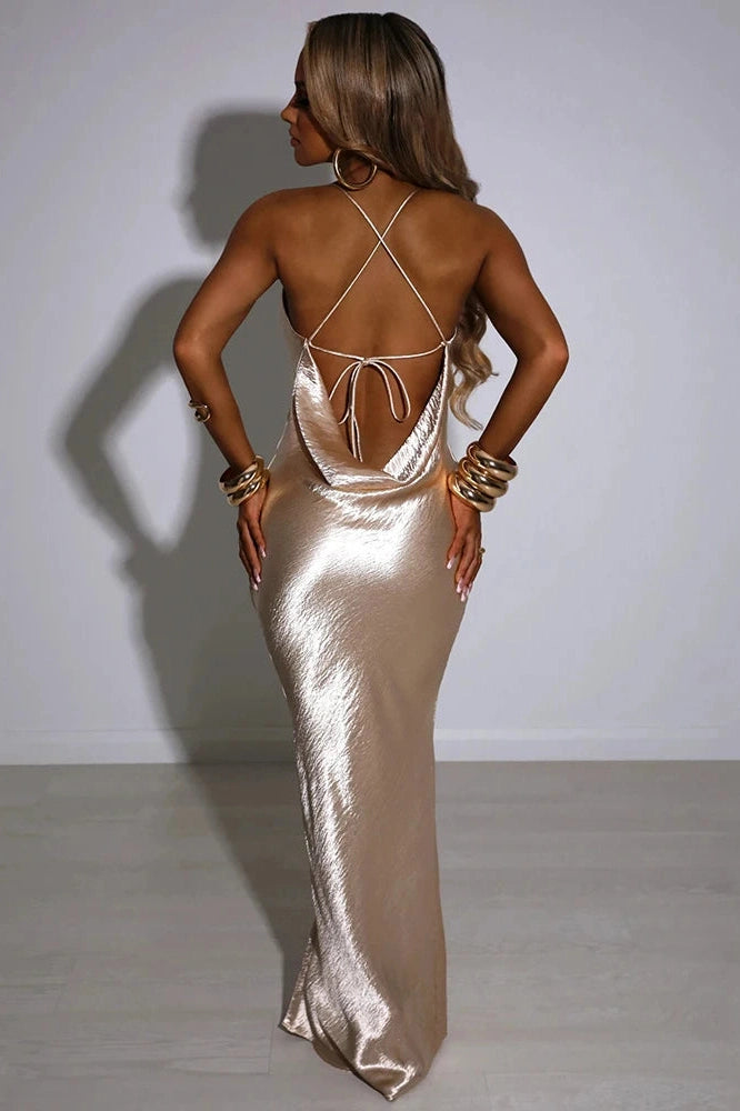 Glorol - Elegant Spaghetti Strap Sleeveless Backless Maxi Dress