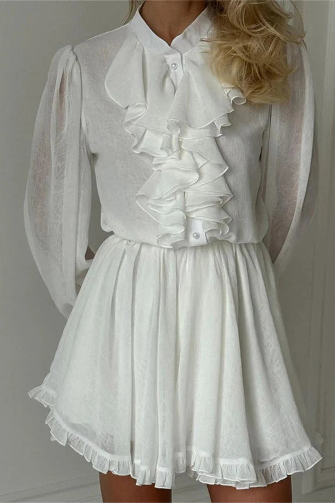 Glorol - Elegant Patchwork High Waist Long Sleeve Mini Dress