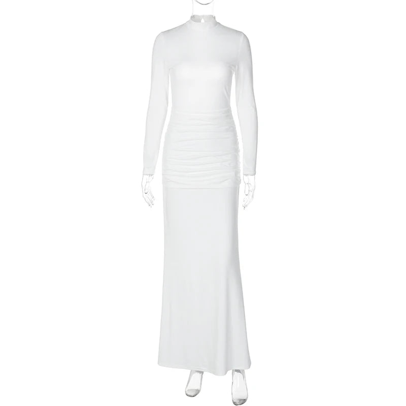 Glorol - Backless Slim Turtleneck Long Sleeve Maxi Dress
