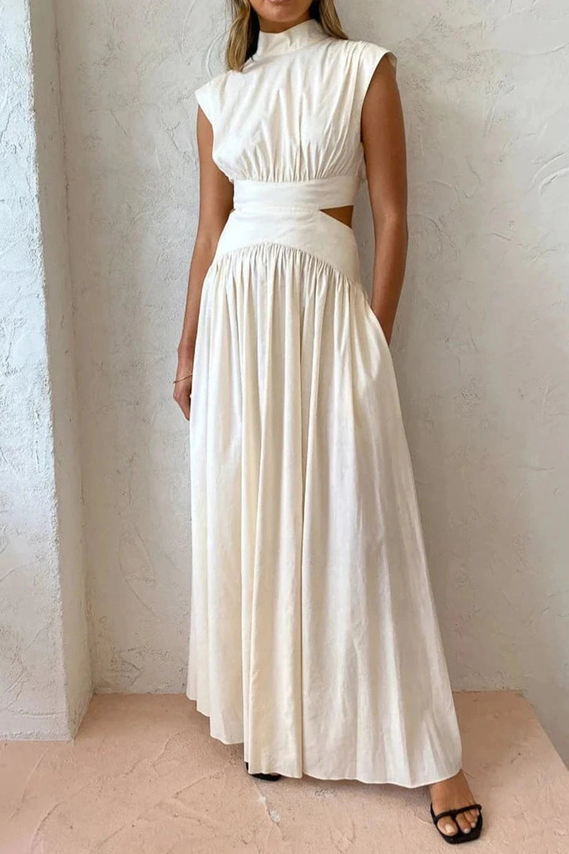 Glorol - Hollow-Out Sleeveless Loose Maxi Dress