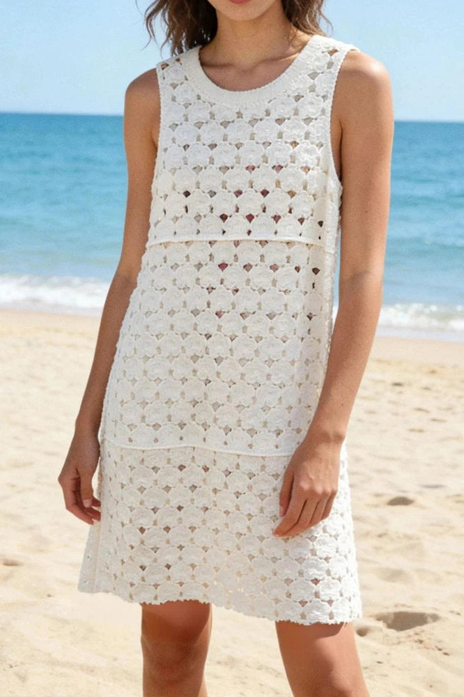Glorol - Elegant Hollow Out Loose Two Piece O-Neck Mini Dress