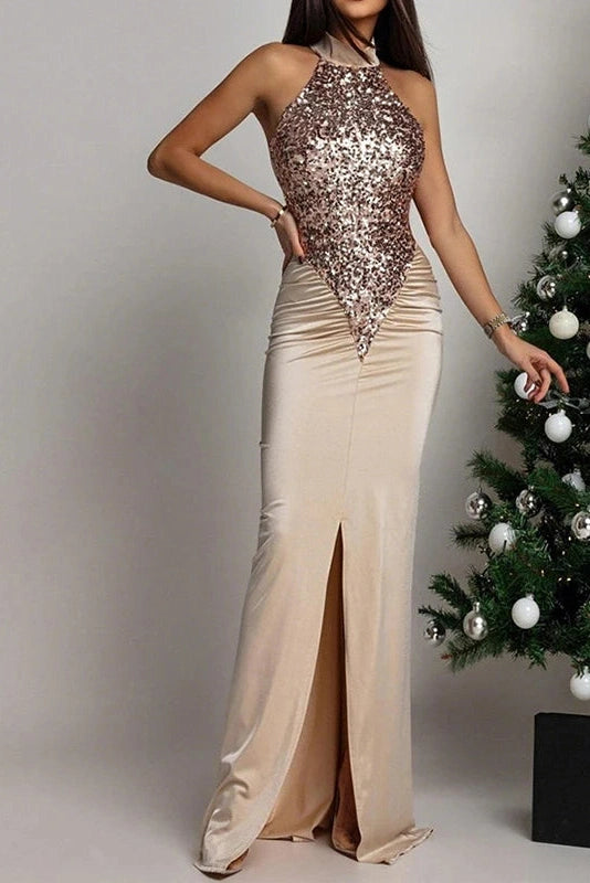 Glorol - Hollow Out Pleated Sleeveless Slim Bodycon Maxi Dress
